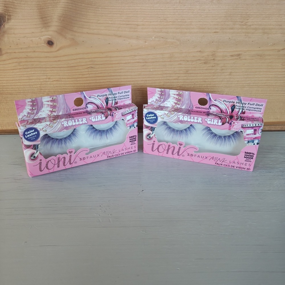 Ioni 3D Faux Mink Lashes Roller Girl Pink‎ Purple Long Crisscross Flare Lot of 2